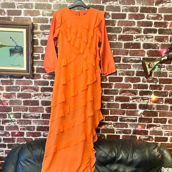 Anewsta Orange Layered Ruffle Maxi Dress - Picture 1 of 15